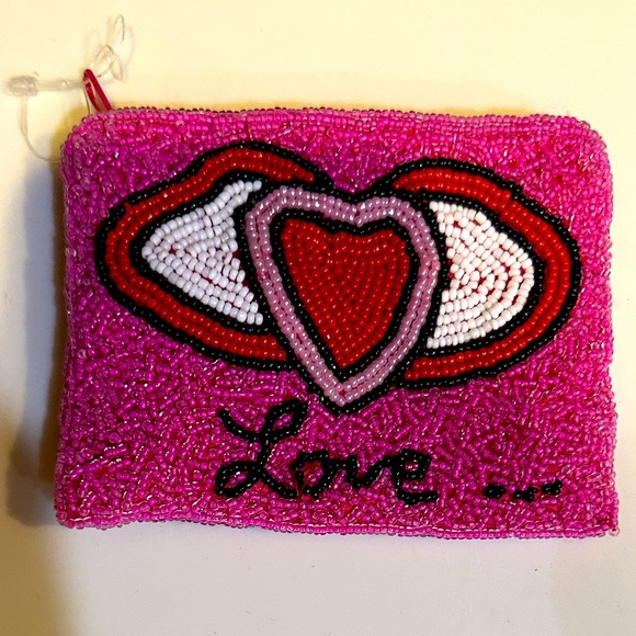 VTG RARE BARSE ZIPPER BEADED COIN PURSE BAG HEART VALENTINE PINK LOVE 4.75”x3.5” - Picture 9 of 9